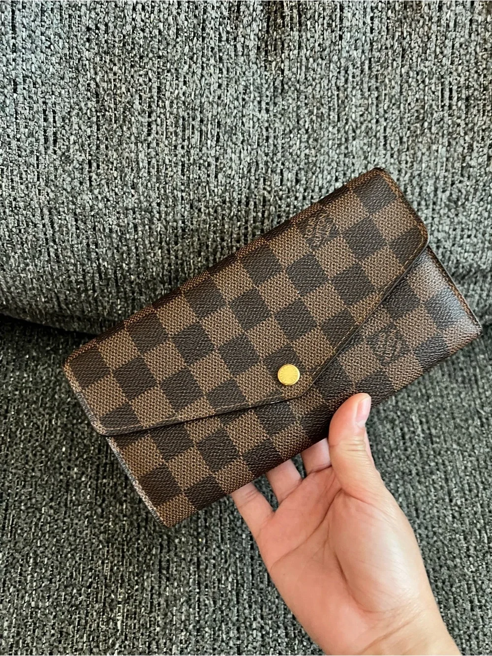 Louis Vuitton Brown Damier Envelope Wallet with Gold Snap
